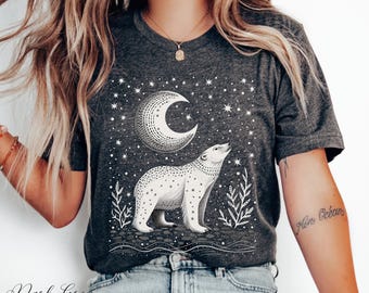 Polar Bear Christmas Shirt, Boho Christmas Bear Shirt, Scandinavian Arctic Animal Graphic Tee, Cottagecore Winter Animal Tshirt, Bear Gifts