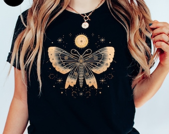 Vintage Lunar Moth Shirt, Boho Moth Tshirt, Butterfly Shirt, Mystic Moon Moth T Shirt, Vintage Graphic Tee, Light Academia Hippie Clothes