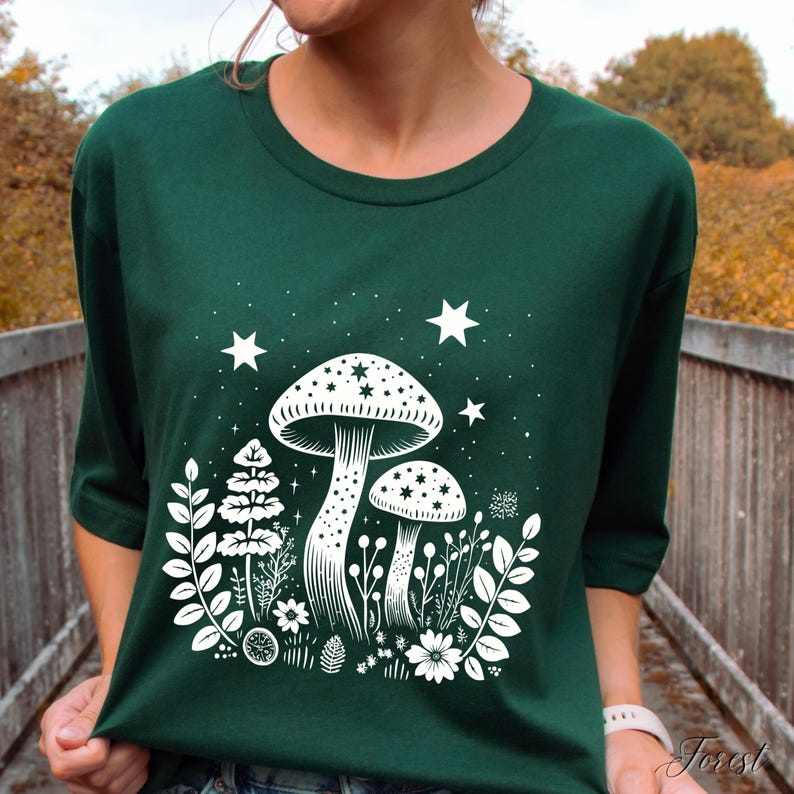 Celestial Mushroom Tshirt, Cottagecore Woodland Shirt, Forest Shirt, Nature Shirt, Botanical Shirt, Boho Shirt, Plants Shirt, Mushroom Gifts image 4