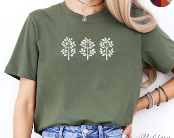 Weißes Baum-Shirt, Boho-Kleidung, Wald-Shirt, Minimalistisches Baum-T-Shirt, Natur-Grafik-T-Shirt, Boho-Wald-T-Shirt, Cottagecore-Kleidung