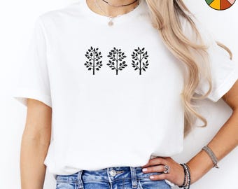 Dunkles Baum-Shirt, Natur-Shirt, Cottagecore-Baum-T-Shirt, Minimalistisches Wald-Shirt, Botanisches Pflanzen-Shirt, Boho-Shirt, Hippie-Kleidung