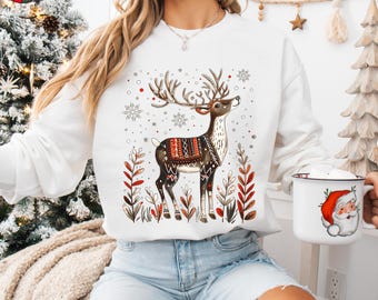 Reindeer Christmas Jumper, Cute Reindeer Sweatshirt, Christmas Sweatshirt, Winter Sweatshirt, Deer Sweater, Christmas Clothes, Gifts for Her