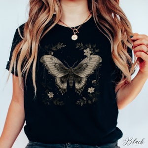 Dark Gothic Moth Tshirt, All Seeing Floral Moth T Shirt, Grunge Butterfly Shirt, Flowers and Moth Shirt, Dark Cottagecore Gothic Clothes