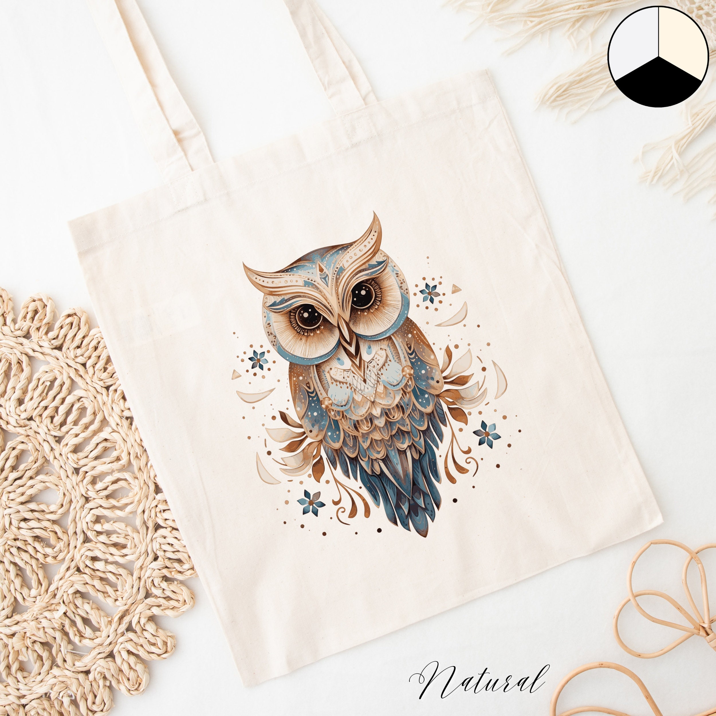 Vintage Boho Owl Tote Bag, Cute Owl Bag, Boho Bag Vintage Style Cottagecore Canvas Tote Bag, Woodlan