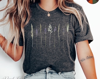 Pressed Wild Flower Shirt, Wildflower Shirt, Boho Shirt, Cottagecore Floral Graphic Tee, Gardening Flower Aesthetic T-Shirt, Floral Shirt