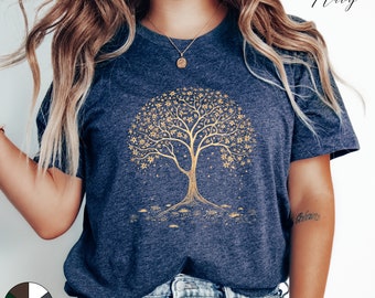 Vintage Gold Tree of Life T Shirt, Boho Woodland T Shirt, Celestial Gold Tree Shirt, Forest Aesthetic Clothes, Cottagecore Nature Tshirt