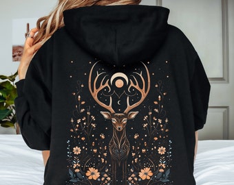 Mystischer Hirsch Hoodie, Boho Hirsch Hirsch Hoodie, Waldtier Cottagecore Hoodie, Waldtiere, Boho Kleidung, Fairycore Herbst Hoodie