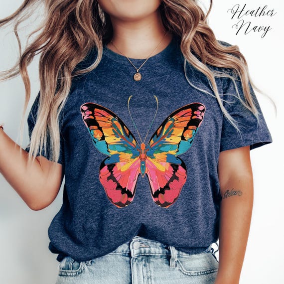 Pink Butterfly Shirt, Colourful Summer Graphic Tee, Bohemian Hippie Clothes, Boho Tshirt, Butterfly Gifts