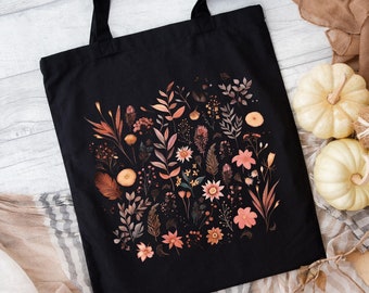 Autumnal Wildflower Tote Bag, Flower Tote Bag, Floral Tote Bag, Cottagecore Forest Tote Bag, Autumn Tote Bag, Canvas Tote Bag, Gift for Her