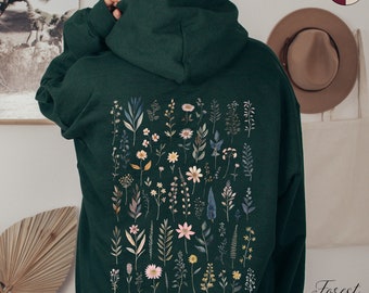Vintage Wildflower Hoodie, Fairycore Floral Hoodie, Flower Hoodie, Wild Flower Hoody, Boho Hoodie, Cottage core Hippie Clothes, Gift for Her