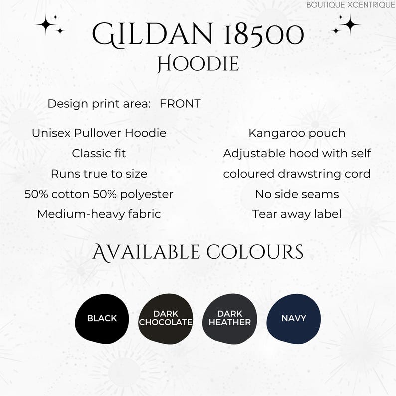 Op de afbeelding: Gildan 18500 Hoodie in zwart, donker chocolade, donker grijs melange en marine. Unisex pullover hoodie met een kangoeroezak, verstelbare capuchon met zelfkleurige trekkoord, geen zijnaden en een afritsbaar label.  Valt normaal uit en is gemaakt van 50% katoen en 50% polyester.