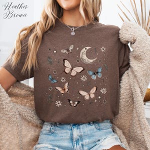 Boho Butterfly Shirt, Moon Butterfly Tshirt, Vintage Graphic Tee, Butterfly T Shirt, Boho Shirt, Bohemian Hippie Clothes, Butterfly Gifts image 6