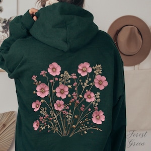 Soft Pink Wildflower Hoodie, Flower Hoodie, Floral Hoodie, Fairycore Cottage core Pullover Back Graphic Hoodie, Boho Clothes, Gifts for Her image 3