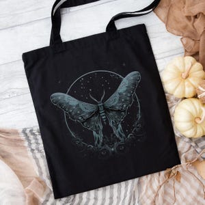 Gothic Blue Moth Tote Bag, Mystic Moth Bag, Goblincore Luna Moth Canvas Bag, Gothic Bag, Mystical Tote Bag, Witchy Tote Bag, Moth Lover Gift