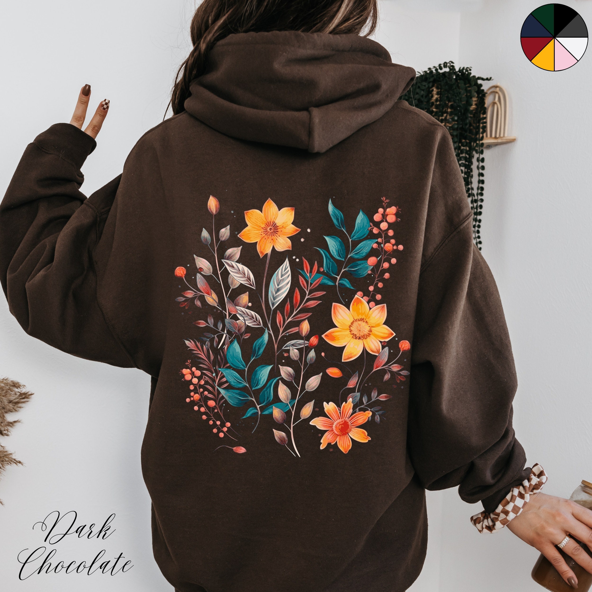 Boho Wildflower Back Graphic Hoodie Autumnal Floral Hoodie Wild Flower Meadow Hoodie Floral Cottagecore Hoodie Botanical Nature Hoodie Etsy