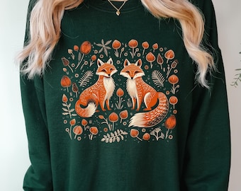 Fall Forest Fox Sweatshirt, Red Fox Sweater, Cute Fox Shirt, Cottagecore Animal Sweatshirt, Woodland Creature Autumn Jumper, Fall Sweatshirt