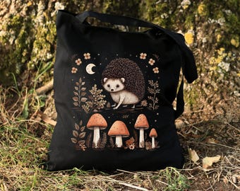 Hedgehog Tote Bag, Mushroom and Hedgehog Bag, Forest Aesthetic Tote Bag, Woodland Creatures, Cute Animal Tote Bag, Fall Bag, Hedgehog Gifts
