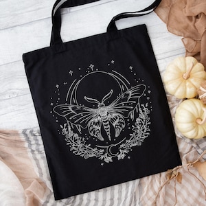 Gothic Mystic Moth Tote Bag, Celestial Moon Moth Bag, Whimsigoth Aesthetic Tote Bag, Mystical Tote Bag, Dark Academia Canvas Bag, Gothic Bag