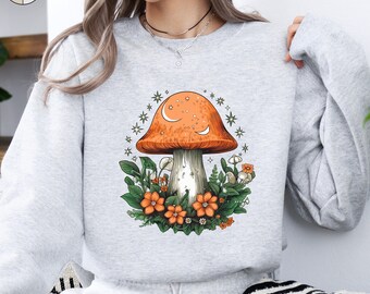 Botanical Mushroom Sweatshirt, Woodland Forestcore Sweater, Cottagecore Jumper, Boho Nature Shirt