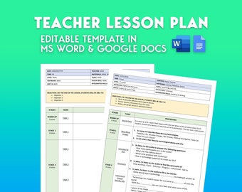 EDITABLE Lesson Plan Template in Microsoft Word and Google Docs, Simple, Detailed and Digital Lesson Planner, 1 page, Digital and Printable