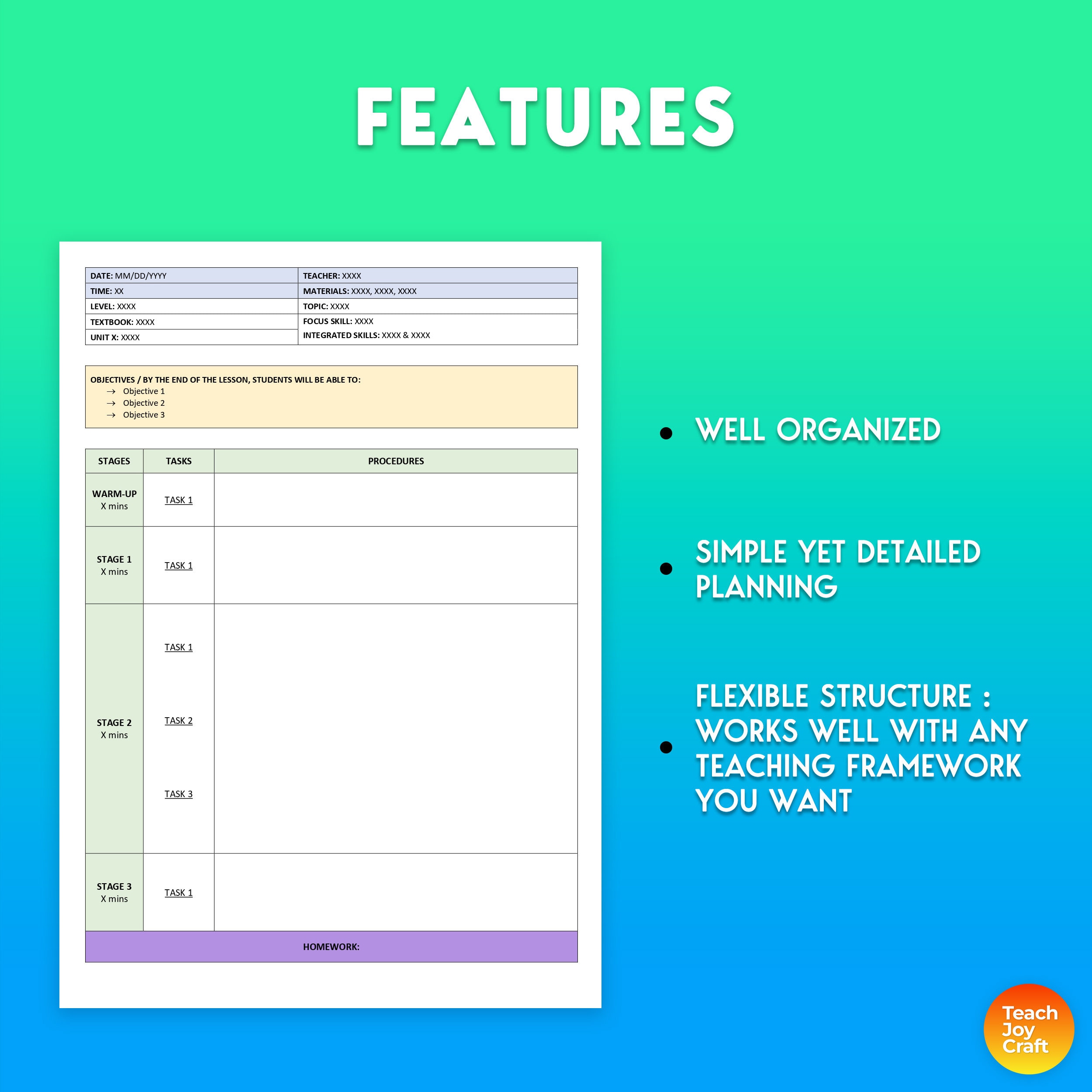 EDITABLE Lesson Plan Template in Microsoft Word and Google Docs, Simple