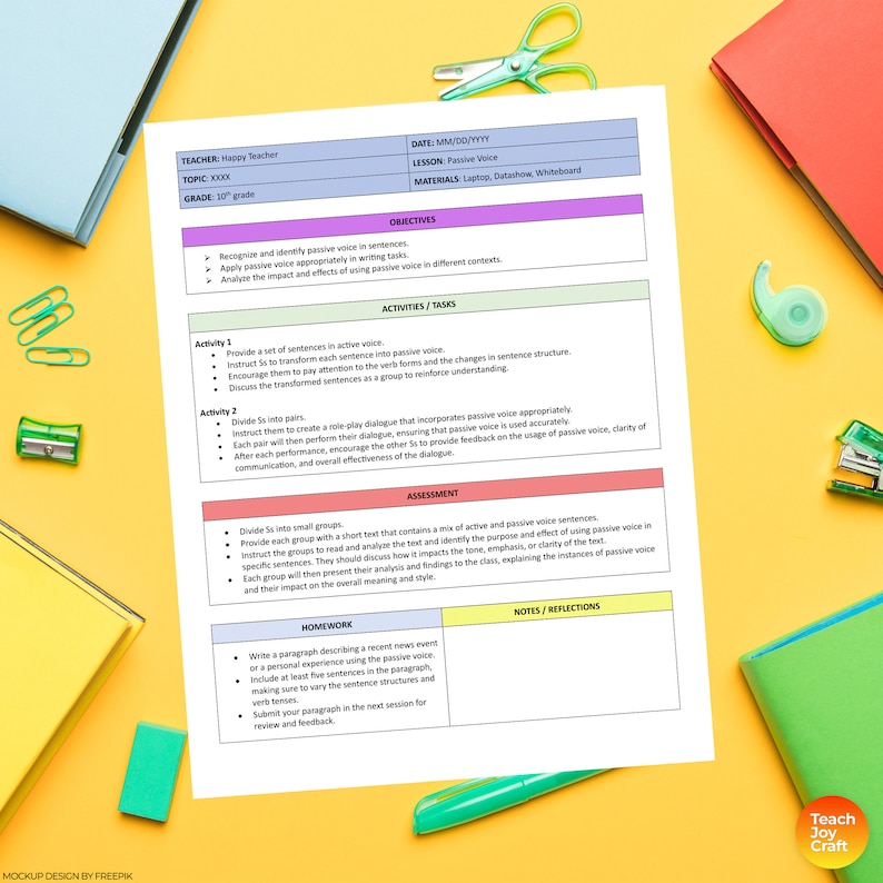 lesson plan on a teacher's desk