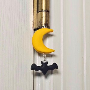 Bat and Moon Hinge Hang | Handmade Door Hinge Topper | Whimsy Halloween Decor