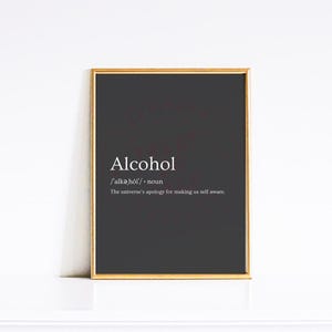 Alcohol Definition Print | Funny Bar Print | Bar Cart Decor | Dorm Room Wall Decor | Apartment Poster |