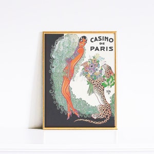 Josephine Baker Casino de Paris 1930 | Uroczy wystrój ścienny w stylu vintage | Uroczy plakat z lampartem w stylu vintage | Akcesoria do barów w stylu retro