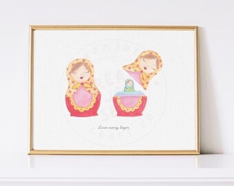 Russian Nesting Doll Watercolor Painting | Self Love Print