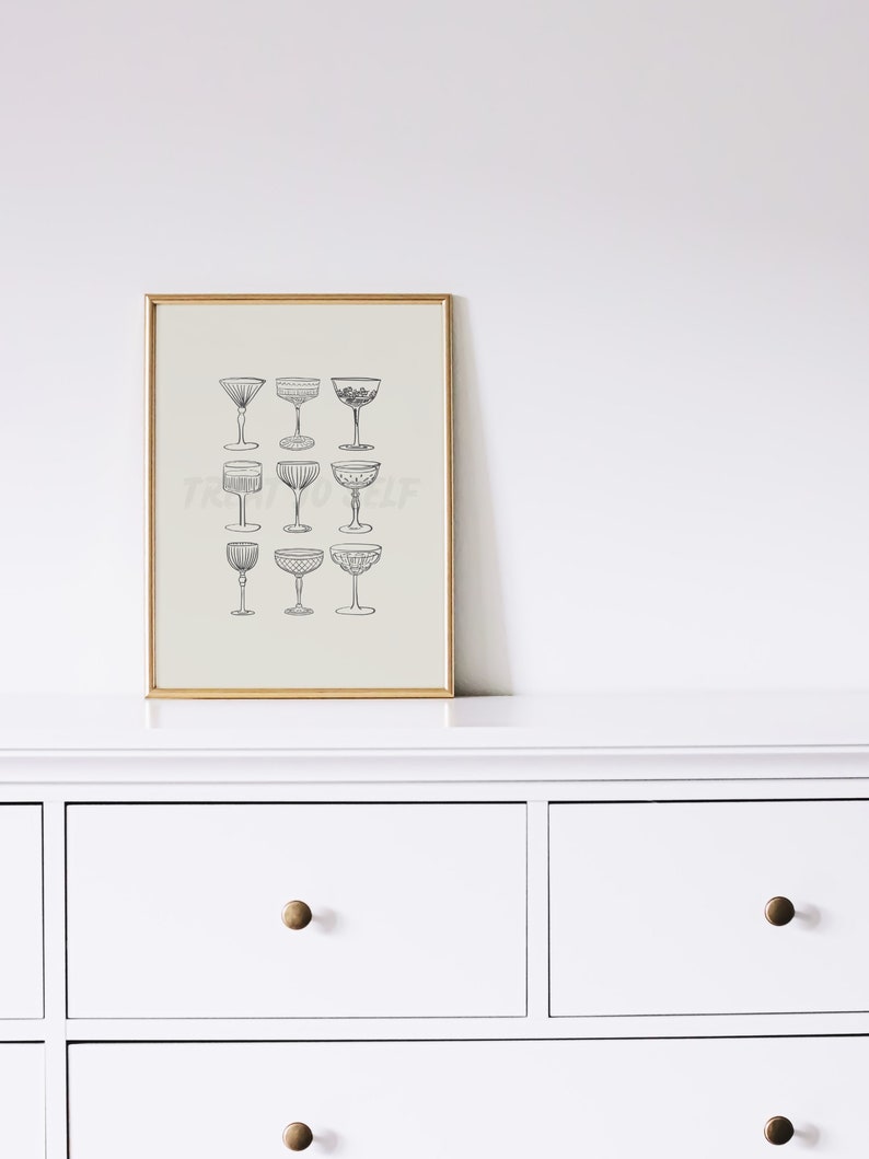 Drink Glasses Print Cute Bar Cart Accessories Cheers Print Cocktail