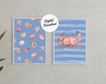 DIGITAL BUNDLE Beachy Wall Art | Beachy Print | Beachy Wall Decor | Seashell Wall Art | Beachy Room Decor | Oyster Print | Coastal Grandma