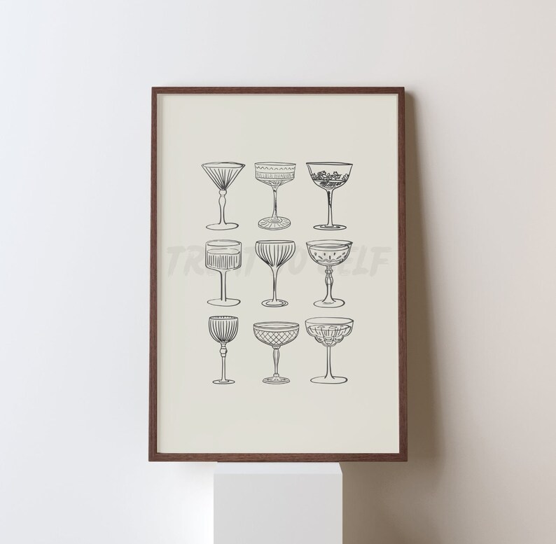 Drink Glasses Print Cute Bar Cart Accessories Cheers Print Cocktail