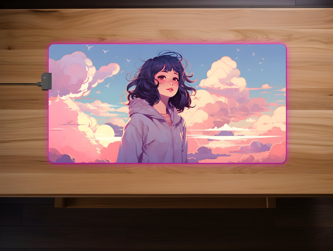 Dreamy Pastel Anime RGB LED Mouse Pad With Lofi Desk Mat Etsy