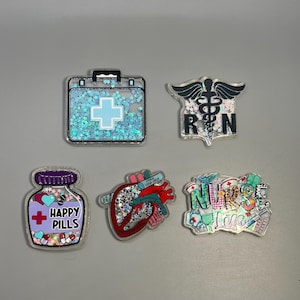 Flatback One Sided Shaker Acrylics medical badge reel accessories RN Happy Pills Heart Nurse Life DIY ideas Gift Ideas