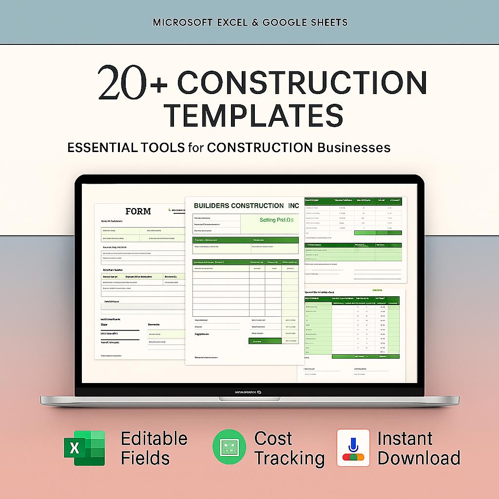 Construction Excel Template Bundle | Project Management (digital ...