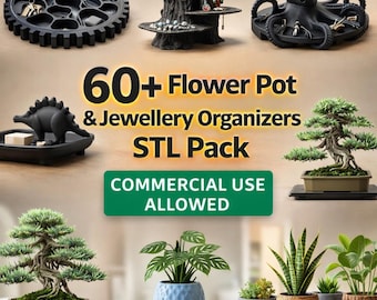 Zestaw 60+ organizerów na doniczki i biżuterię w formacie STL | Stojak na bonsai do druku 3D z ośmiornicą i dinozaurem. Do użytku komercyjnego. Do pobrania natychmiast.