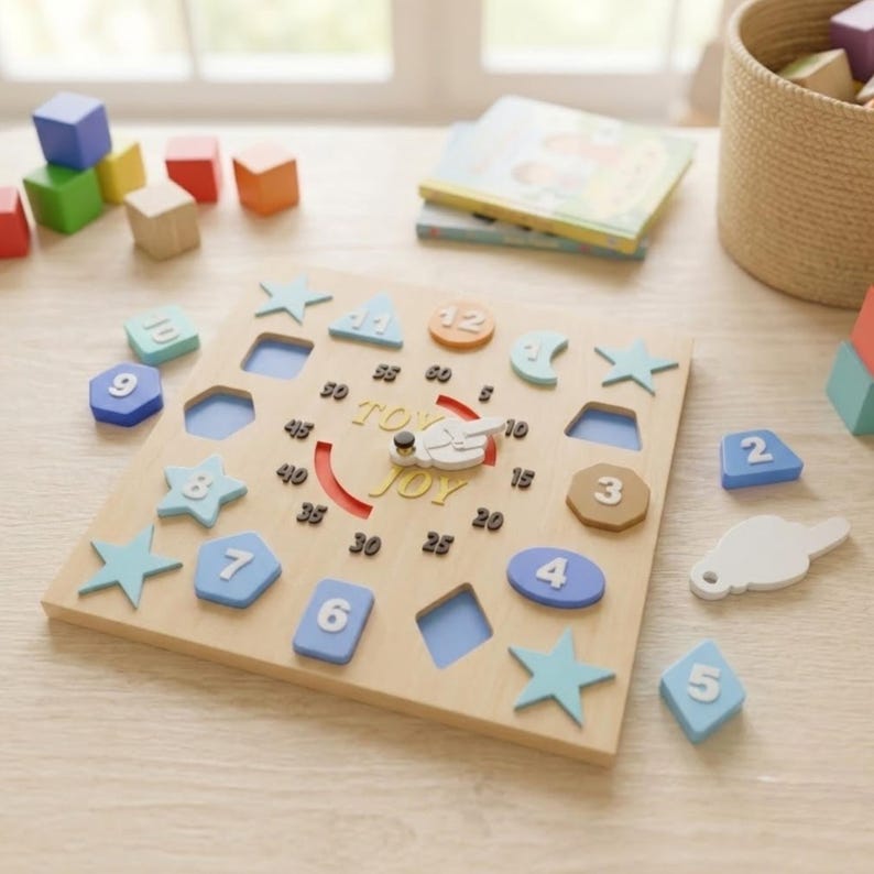 Interactive Shape-Sorting Clock STL | Montessori Time-Telling Toy 3D Model | Toddler Educational Puzzle | DIY Kids Stem Toy Files image 2