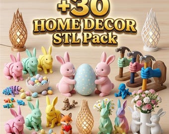 30+ Home Decor STL Bundle | Easter Bunny STL Pack | Rabbit Decor | Lithophane Lamp STL | Vase | Planter | Commercial Use