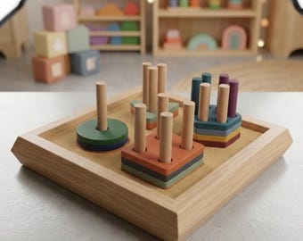 Wooden Shape Sorting and Stacking Puzzle STL - 3D Printable Montessori Toy - Toddler Educational Game - Preschool Learning STL