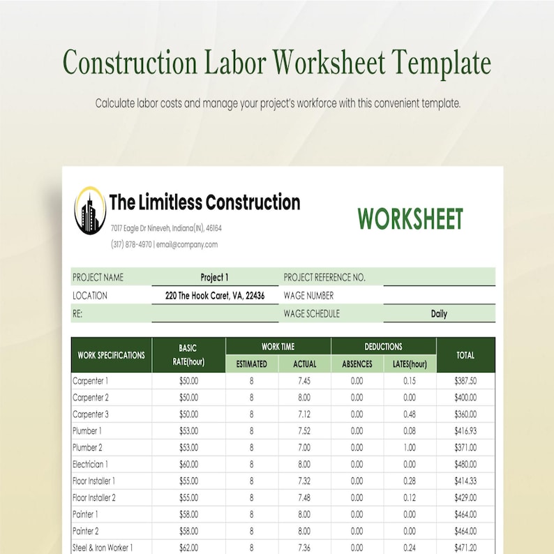 Construction Excel Template Bundle | Project Management (digital ...