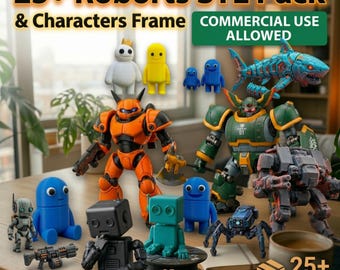 Pakiet STL 25+ robotów i mechów | Figurki science fiction do druku 3D, dekoracja biurka | Zestaw zabawek robotów Chibi, dozwolone użycie komercyjne, możliwość natychmiastowego pobrania