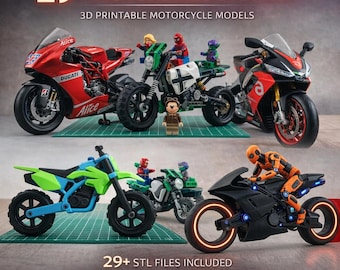 Pakiet 29+ motocykli STL | Modele motocykli sportowych i crossowych do druku 3D | Zestaw motocykli robotycznych do użytku komercyjnego