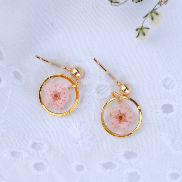 Tiny Stud 'Forget-Me-Not' Dainty Resin Earrings, Small Floral Resin Earrings, Cute Pink Earrings, Flower Earrings, Nature Inspired