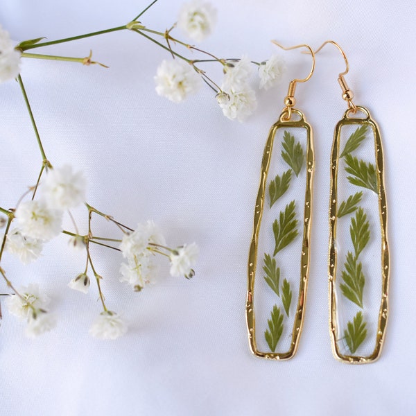 Handmade Pressed Leaf Resin Earrings, Gold Statement Earrings, Real Fern Earrings, Resin Earrings, Botanical Earrings, Gift for Her