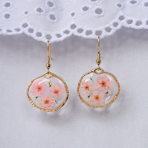 Handmade 'Forget-Me-Not' Floral Resin Earrings, Pink Flower Resin Earrings, Dried Flower Earrings, Gold Flower Earrings, Bridesmaid Gift image 1