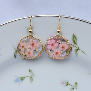 Handmade 'Forget-Me-Not' Floral Resin Earrings, Pink Flower Resin Earrings, Dried Flower Earrings, Gold Flower Earrings, Bridesmaid Gift image 5