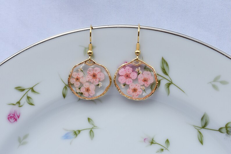 Handmade 'Forget-Me-Not' Floral Resin Earrings, Pink Flower Resin Earrings, Dried Flower Earrings, Gold Flower Earrings, Bridesmaid Gift image 5