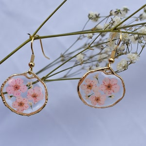 Handmade 'Forget-Me-Not' Floral Resin Earrings, Pink Flower Resin Earrings, Dried Flower Earrings, Gold Flower Earrings, Bridesmaid Gift image 2