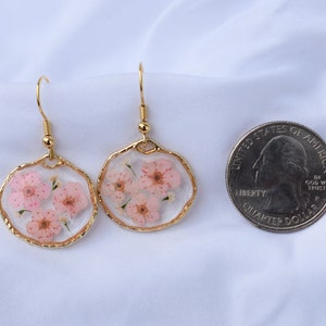 Handmade 'Forget-Me-Not' Floral Resin Earrings, Pink Flower Resin Earrings, Dried Flower Earrings, Gold Flower Earrings, Bridesmaid Gift image 4